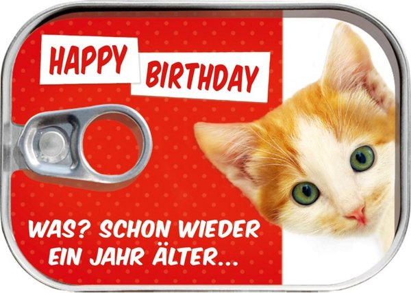 Dosenpost "Happy Birthday" Katze