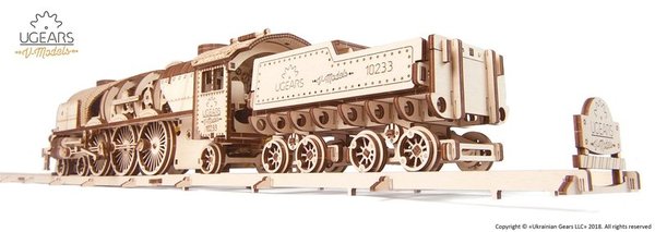 UGEARS V-Express Dampflokomotive mit Tender Bausatz 538 Bauteile