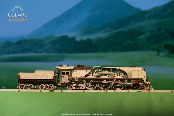UGEARS V-Express Dampflokomotive mit Tender Bausatz 538 Bauteile