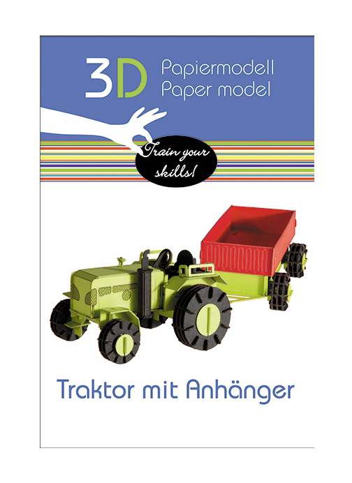 Traktor mit Anhänger - 3D Papiermodell