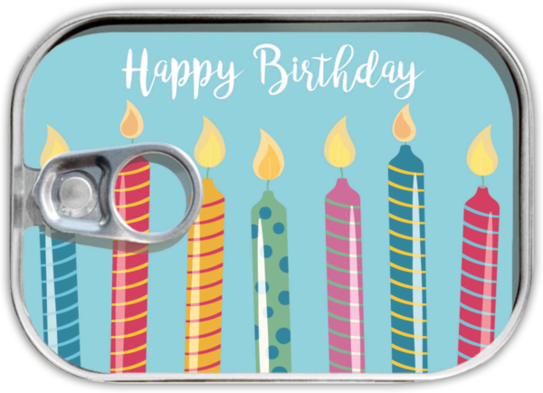 Dosenpost "Happy Birthday" mit Kerzen